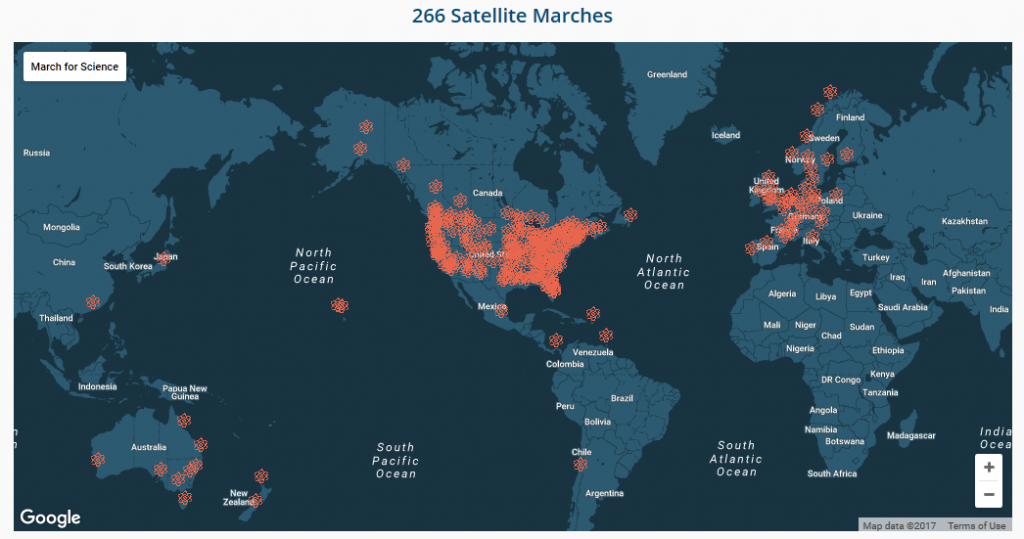 Map of March for Science satellite marches